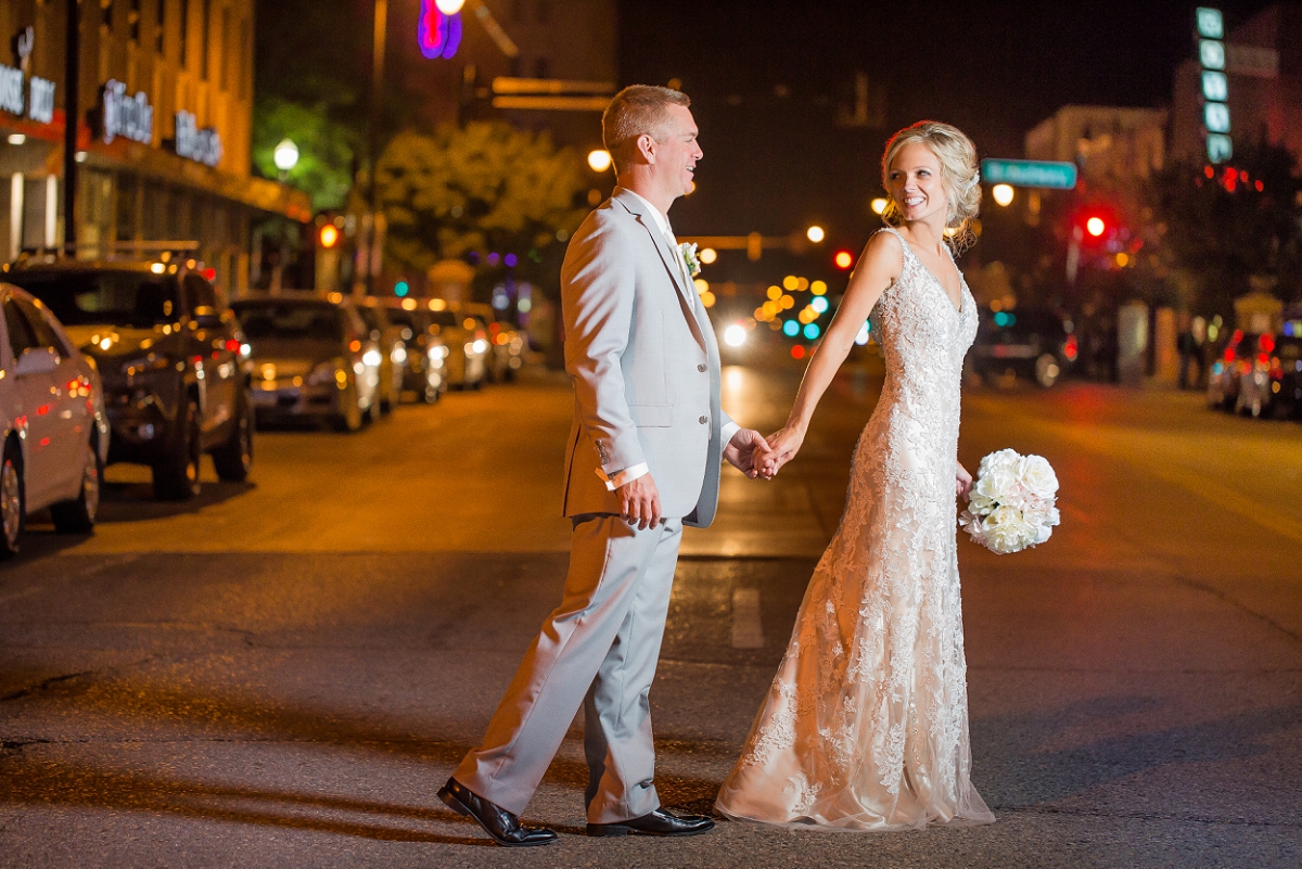 Downtown Fargo Wedding Photo at Night